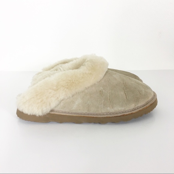 UGG Shoes - UGG Sand Colored Fur Lined Slip On Slippers